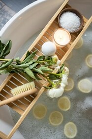 Place uplifting bath salts or bath bombs on a tray and add them to the bathwater, too (Pexels) Place uplifting bath salts or bath bombs on a tray and add them to the bathwater, too (Pexels)