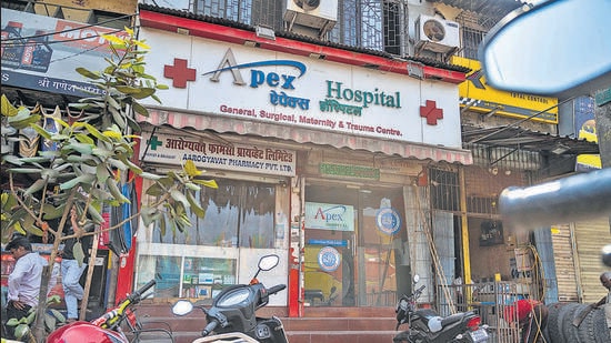 Mumbai, India - April 3, 2024: Apex Hospital, Illegal Nursing Home at Mankhurd Ghatkopar Link Road, Mankhurd in Mumbai, India, on Wednesday, April 3, 2024. (Photo by Satish Bate/ Hindustan Times) (Hindustan Times)