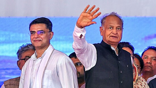 Congress leader Sachin Pilot with former Rajasthan chief minister Ashok Gehlot. (PTI file)