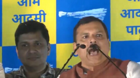 Sanjay Singh bail news highlights: AAP MP speaking at the party headquarters in Delhi after walking out of Tihar Jail on Wednesday. Sanjay Singh bail news highlights: AAP MP speaking at the party headquarters in Delhi after walking out of Tihar Jail on Wednesday.