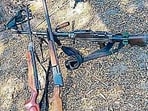 Arms recovered by security personnel in Bijapur district on Wednesday. (PTI) Arms recovered by security personnel in Bijapur district on Wednesday. (PTI)
