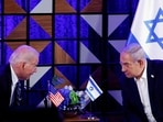 US President Joe Biden attends a meeting with Israeli Prime Minister Benjamin Netanyahu, as he visits Israel amid the ongoing conflict between Israel and Hamas, in Tel Aviv, Israel, October 18, 2023. 