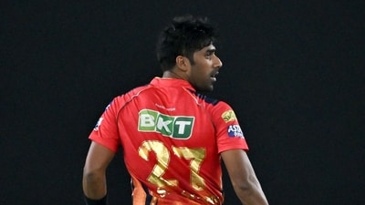 Punjab Kings' Shashank Singh celebrates their win against Gujarat Titans at the Indian Premier League (IPL) Twenty20 cricket match in the Narendra Modi Stadium (AFP)