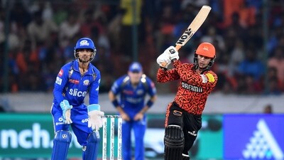 SRH posted 277/3 against MI in match No.8 of the IPL 2024 at Hyderabad.&nbsp; (AFP)