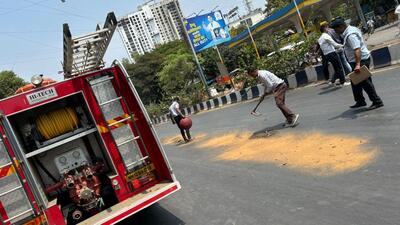The accident spot near Seven Loves Chowk on Shankar Sheth Road. (HT PHOTO)