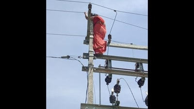 UP woman hugged the electric pole to end her life after husband found out about her extramarital affair. (X/@ManojSh28986262) UP woman hugged the electric pole to end her life after husband found out about her extramarital affair. (X/@ManojSh28986262)