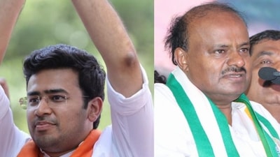 Tejasvi Surya and HD Kumaraswamy. Tejasvi Surya and HD Kumaraswamy.