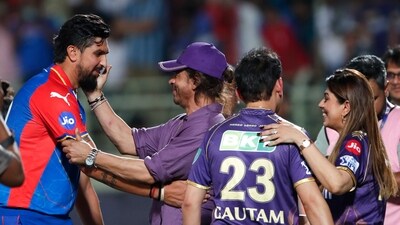 KKR's social media team added Don theme track to the video to make it more captivating. Here he is seen greeting Ishant Sharma of DC. KKR's social media team added Don theme track to the video to make it more captivating. Here he is seen greeting Ishant Sharma of DC. 
