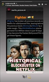 Hrithik Roshan responded as Fighter broke previous records on Netflix for a Bollywood Film. Hrithik Roshan responded as Fighter broke previous records on Netflix for a Bollywood Film.