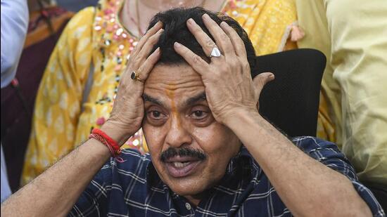 Former Congress leader Sanjay Nirupam addresses a press conference in Mumbai on Thursday (PTI)