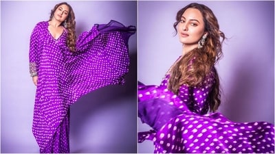 Sonakshi Sinha is currently busy promoting her upcoming series Heeramandi and her back to back promotional looks in exquisite ethnic wear are doing the rounds on social media. Just a few days ago, she turned heads in a blazer and flared pants ensemble embellished with orange mirrors, and this time, she stepped out in a purple Bandhani printed kaftan ensemble. With her incredible fashion sense and undeniable beauty, she continues to make her fans swoon. Her latest look oozing chic vibes is sure to inspire your ethnic wardrobe. (Instagram/@aslisona) Sonakshi Sinha is currently busy promoting her upcoming series Heeramandi and her back to back promotional looks in exquisite ethnic wear are doing the rounds on social media. Just a few days ago, she turned heads in a blazer and flared pants ensemble embellished with orange mirrors, and this time, she stepped out in a purple Bandhani printed kaftan ensemble. With her incredible fashion sense and undeniable beauty, she continues to make her fans swoon. Her latest look oozing chic vibes is sure to inspire your ethnic wardrobe. (Instagram/@aslisona)