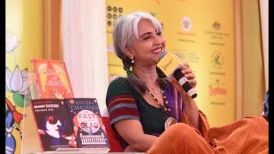 Bestselling author Anuja Chauhan, whose latest novel The Fast and the Dead is a murder mystery set on Karwa Chauth night. (AKLF2024) Bestselling author Anuja Chauhan, whose latest novel The Fast and the Dead is a murder mystery set on Karwa Chauth night. (AKLF2024)