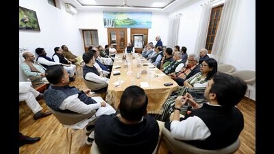 Congress President Mallikarjun Kharge with party leader Rahul Gandhi and other Opposition leaders during the Indian National Developmental Inclusive Alliance (INDIA) meeting (PTI File) Congress President Mallikarjun Kharge with party leader Rahul Gandhi and other Opposition leaders during the Indian National Developmental Inclusive Alliance (INDIA) meeting (PTI File)