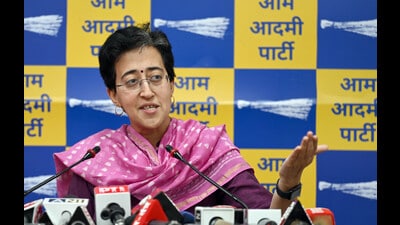Delhi minister Atishi addresses press conference at AAP party headquarters on Thursday (Hindustan Times) Delhi minister Atishi addresses press conference at AAP party headquarters on Thursday (Hindustan Times)