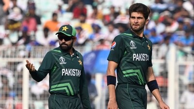 Shaheen Afridi (R) and Babar Azam of Pakistan (Samir Jana/ Hindustan Times) Shaheen Afridi (R) and Babar Azam of Pakistan (Samir Jana/ Hindustan Times)