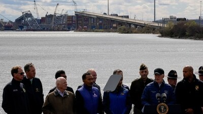 U.S. President Joe Biden delivers remarks near the collapsed Francis Scott Key Bridge, in Dundalk, Maryland, U.S., April 5, 2024. (REUTERS)