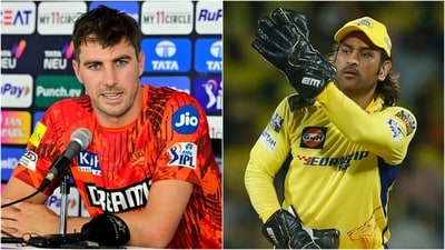 Pat Cummins (R) spoke about MS Dhoni as SRH face CSK on Friday (PTI) Pat Cummins (R) spoke about MS Dhoni as SRH face CSK on Friday (PTI)