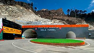 **EDS: IMAGE VIA @TheAshokSinghal ON MARCH 8, 2024** Sela Tunnel between Tezpur in Assam and Tawang in Arunachal Pradesh, constructed at the staggering altitude of 13000 feet, ahead of its dedication to the tunnel by Prime Minister Narendra Modi on March 9, 2024. (PTI Photo) (PTI03_09_2024_000134B) (PTI) **EDS: IMAGE VIA @TheAshokSinghal ON MARCH 8, 2024** Sela Tunnel between Tezpur in Assam and Tawang in Arunachal Pradesh, constructed at the staggering altitude of 13000 feet, ahead of its dedication to the tunnel by Prime Minister Narendra Modi on March 9, 2024. (PTI Photo) (PTI03_09_2024_000134B) (PTI)