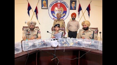 Senior superintendent of police (SSP) Vatsala Gupta said with the arrest of four accused, the cops have recovered 300 grams of heroin and seven .32 pistols. Senior superintendent of police (SSP) Vatsala Gupta said with the arrest of four accused, the cops have recovered 300 grams of heroin and seven .32 pistols.