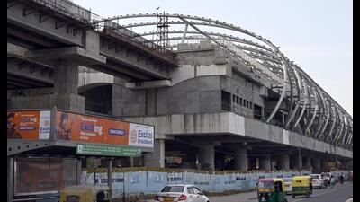 The under construction Delhi–Meerut Regional Rapid Transit System (RRTS) Station at Sarai Kale Khan in New Delhi on Thursday. (Sanjeev Verma/ HT Photo) The under construction Delhi–Meerut Regional Rapid Transit System (RRTS) Station at Sarai Kale Khan in New Delhi on Thursday. (Sanjeev Verma/ HT Photo)