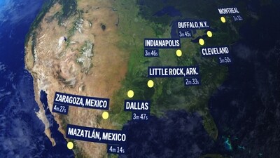 A total solar eclipse April 8 will enter over Mexico's Pacific coast, dash up through Texas and Oklahoma, crisscross the Midwest, Mid-Atlantic and New England, before exiting over eastern Canada into the Atlantic. (AP) A total solar eclipse April 8 will enter over Mexico's Pacific coast, dash up through Texas and Oklahoma, crisscross the Midwest, Mid-Atlantic and New England, before exiting over eastern Canada into the Atlantic. (AP)