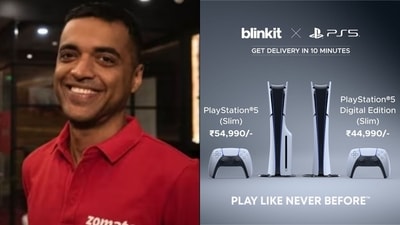 While the PlayStation 5 Slim is available for ₹54,000 on Zomato's Blinkit, the PlayStation 5 Digital Edition (Slim) costs ₹44,990. (Screengrab) While the PlayStation 5 Slim is available for ₹54,000 on Zomato's Blinkit, the PlayStation 5 Digital Edition (Slim) costs ₹44,990. (Screengrab)