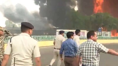 Footage shared by ANI depicted a large blaze with smoke emanating from the building. Footage shared by ANI depicted a large blaze with smoke emanating from the building.