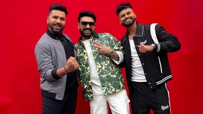 Kapil Sharma poses with Rohit Sharma and Shreyas Iyer. Kapil Sharma poses with Rohit Sharma and Shreyas Iyer.