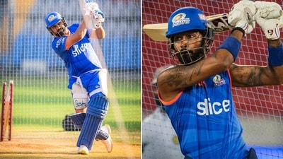 Rohit Sharma and Hardik Pandya in the nets. (Mumbai Indians) Rohit Sharma and Hardik Pandya in the nets. (Mumbai Indians)