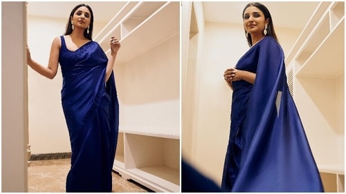 Parineeti Chopra mesmerised her fans with her dreamy look in a royal blue Manish Malhotra saree. (Instagram/@parineetichopra)