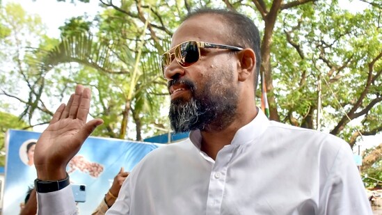 Former cricketer and Trinamool Congress (TMC) candidate from Berhampore constituency, Yusuf Pathan during a campaign, in Murshidabad, West Bengal.(PTI)