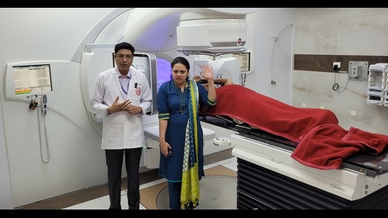 Newly inducted stereotactic radiosurgery equipment at AIIMS, Bathinda. (Sanjeev Kumar /HT)