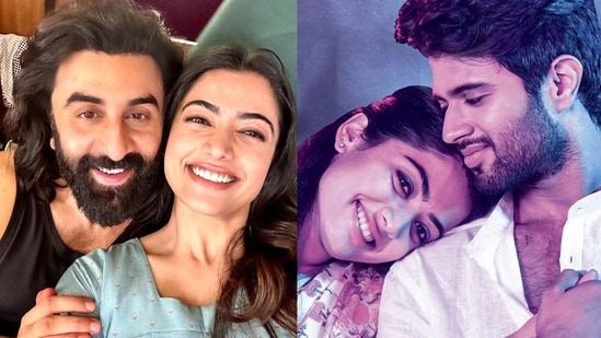 Rashmika with co-stars Ranbir and Vijay