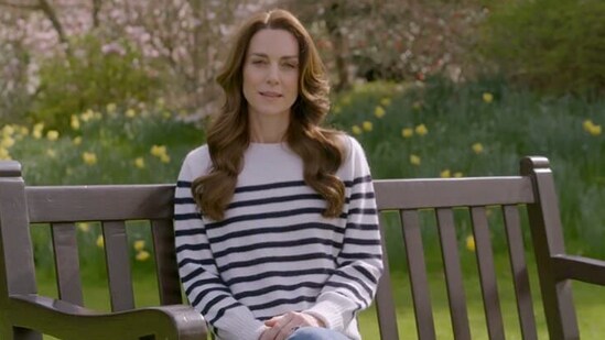 The image from a video where Kate Middleton talks about how she and Prince William are handling her cancer diagnosis. (X/@KensingtonRoyal)