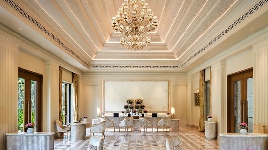 This is where it all started: The simple act of check-in at the hotel's beautiful lobby with a massive chandelier and lots of seating.