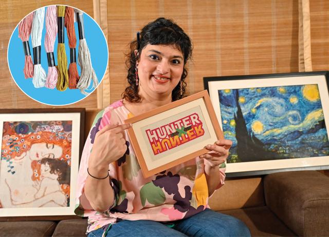 Communications professional Janhavi Samant picked up cross-stitching for her son’s school project.