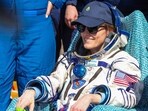 International Space Station (ISS) crew member, NASA astronaut Loral O'Hara rests after landing in a remote area near Zhezkazgan, Kazakhstan,(via REUTERS)