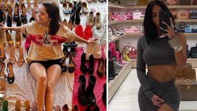 Nushhratt Bharucha is the latest to give fans a peek into her huge shoe collection, while Kim, Kardashian has also done this before (Instagram) Nushhratt Bharucha is the latest to give fans a peek into her huge shoe collection, while Kim, Kardashian has also done this before (Instagram)