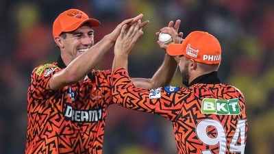 Sunrisers Hyderabad's Aiden Markram celebrates with his captain Pat Cummins (L) (AFP) Sunrisers Hyderabad's Aiden Markram celebrates with his captain Pat Cummins (L) (AFP)