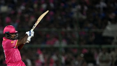 Sanju Samson also played a fine 69-run knock in the 184-run chase which allowed Jos Buttler to take his time at the start of the innings. (AFP) Sanju Samson also played a fine 69-run knock in the 184-run chase which allowed Jos Buttler to take his time at the start of the innings. (AFP)