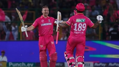 Jos Buttler hit a six to complete his century when Rajasthan Royals were one run short of a win over Royal Challengers Bengaluru in Jaipur. (AP) Jos Buttler hit a six to complete his century when Rajasthan Royals were one run short of a win over Royal Challengers Bengaluru in Jaipur. (AP)