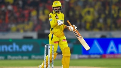 Chennai Super Kings' Ravindra Jadeja reacts during the Indian Premier League (IPL) 2024 T20 cricket match between Sunrisers Hyderabad and Chennai Super Kings (PTI)