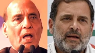Defence minister Rajnath Singh and Congress MP Rahul Gandhi. Defence minister Rajnath Singh and Congress MP Rahul Gandhi.