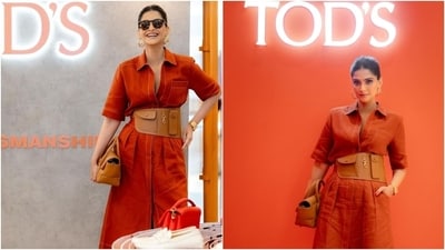 Lastly, Sonam chose feathered brows, smoky eye shadow, smudged winged eyeliner, mascara on the lashes, rouge on the cheekbones, glossy mauve lip shade, and a dewy base for the glam picks. Centre-parted messy low bun gave the finishing touch to her summer-ready look. (Instagram) Lastly, Sonam chose feathered brows, smoky eye shadow, smudged winged eyeliner, mascara on the lashes, rouge on the cheekbones, glossy mauve lip shade, and a dewy base for the glam picks. Centre-parted messy low bun gave the finishing touch to her summer-ready look. (Instagram)
