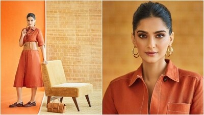 Sonam's sister, Rhea Kapoor, and celebrity stylist Abhilasha Devnani styled her for the occasion. Meanwhile, Hiral Bhatia and Tanvi Chemburkar did the actor's hair and makeup. The dress is from Tod's and features a collared neckline, patch pocket on the breast, half-length sleeves, front button closures, side pockets, a cinched waist, a relaxed fitting, and a pleated flowy skirt. (Instagram) Sonam's sister, Rhea Kapoor, and celebrity stylist Abhilasha Devnani styled her for the occasion. Meanwhile, Hiral Bhatia and Tanvi Chemburkar did the actor's hair and makeup. The dress is from Tod's and features a collared neckline, patch pocket on the breast, half-length sleeves, front button closures, side pockets, a cinched waist, a relaxed fitting, and a pleated flowy skirt. (Instagram)