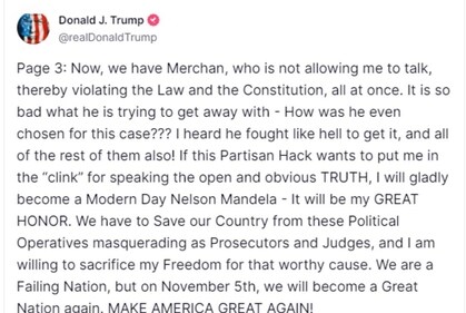 Trump name-drops Judge Juan Merchan in his latest three-part Truth Social tirade. (Truth Social / @realDonaldTrump) Trump name-drops Judge Juan Merchan in his latest three-part Truth Social tirade. (Truth Social / @realDonaldTrump)