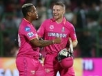 Rajasthan Royals' Jos Buttler and Shimron Hetmyer celebrate after winning the match. Rajasthan Royals' Jos Buttler and Shimron Hetmyer celebrate after winning the match.