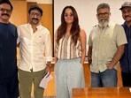 Brahmaji, Fahadh Faasil, Anasuya Bharadwaj, Sukumar, Sunil behind-the-scenes of Pushpa 2. Brahmaji, Fahadh Faasil, Anasuya Bharadwaj, Sukumar, Sunil behind-the-scenes of Pushpa 2.