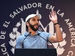 (FILES) Salvadoran President Nayib Bukele delivers a speech after casting his vote in San Salvador on February 4, 2024. El Salvador's two-year state of emergency has created a spiraling human rights crisis, Amnesty International said on March 27, 2024, calling the country's war on gangs "disproportionate". In March 2022, President Nayib Bukele launched a crackdown on gang violence, imposing a state of emergency that suspended the need for arrest warrants, among other civil liberties. (Photo by Marvin RECINOS / AFP)