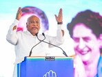 Congress President Mallikarjun Kharge speaks during a public meeting, ahead of Lok Sabha elections, in Jaipur, Saturday, April 6, 2024. Congress President Mallikarjun Kharge speaks during a public meeting, ahead of Lok Sabha elections, in Jaipur, Saturday, April 6, 2024.